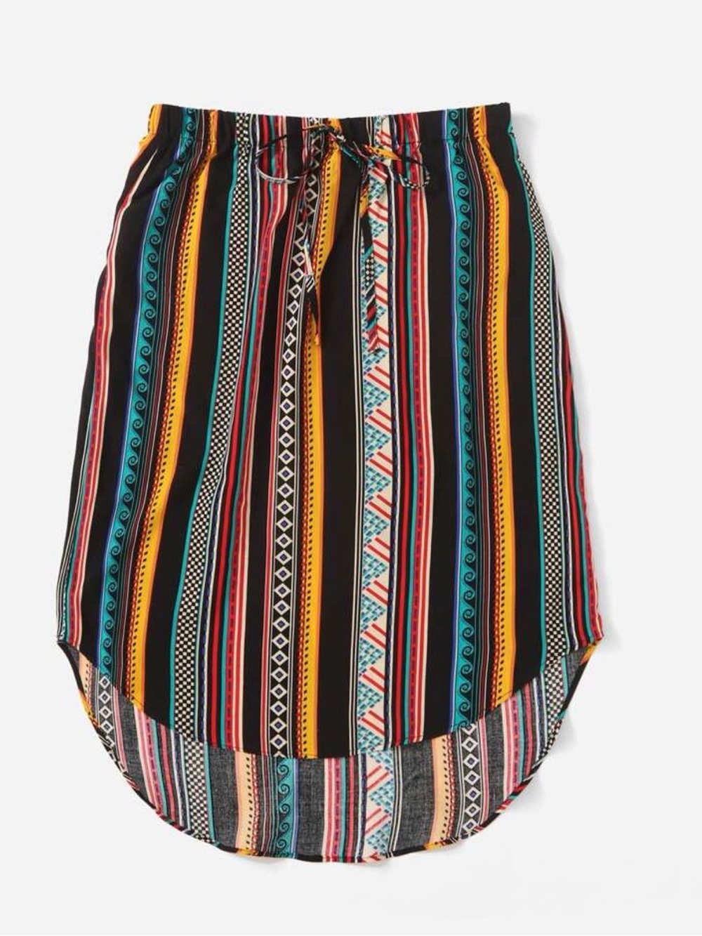 Black Multicolor Striped High-Low Skirt